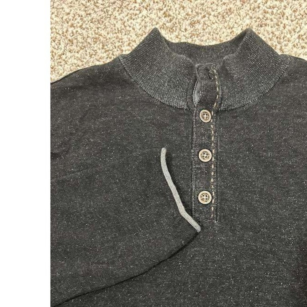 Carbon 2 Cobalt Mens Charcoal Gray Cotton Henley Sweater Mock Neck XL